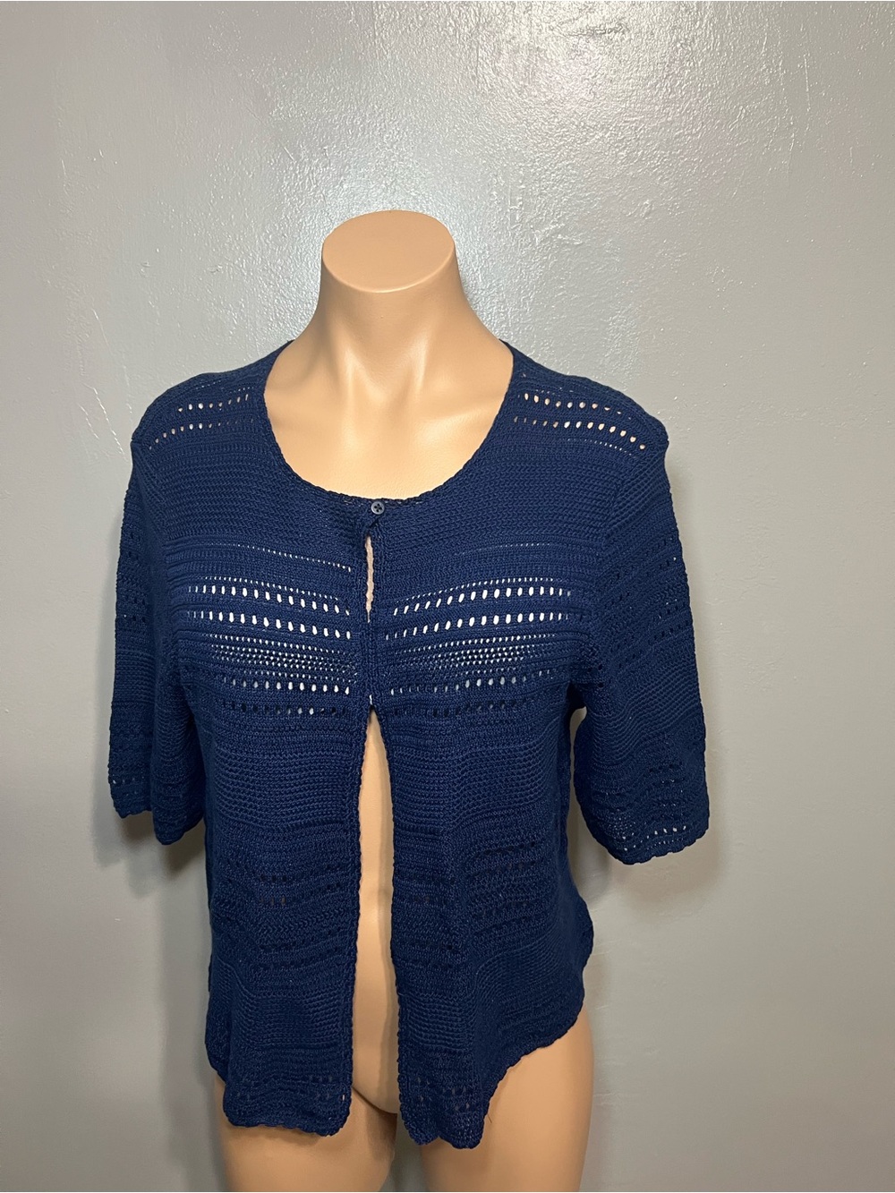 NWT Lauren Ralph Lauren Navy Blue Crochet Knit Cardigan Size XL